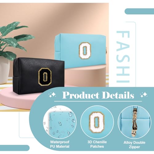 ChaoGreat Small Personalized Initial A-Z Preppy Patch Makeup Bag,PU Chenille Letter Travel Cosmetic Pouch with Zipper,Blue Cute Toiletry Bag,Gift Ideal for Teen Girls Women Teacher Bridesmaid,Letter O - Image 3