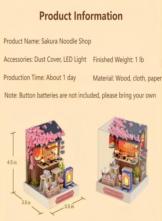 OZJAY DIY Miniature House Kit with Dust Proof Cover, 1:24 Scale Creative Room Mini DIY Wooden Dollhouse Miniature Kit for Adults Teen-Sakura Noodle Shop - Image 2