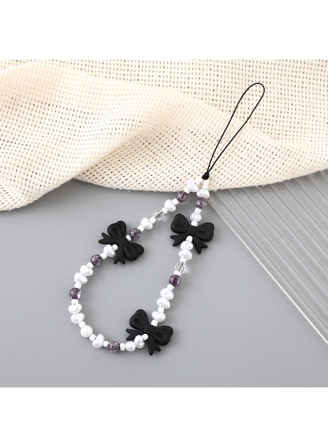 NIBEMINENT Phone Charm/ Chain Strap for Women Girls, Pearl Bow Cell Phone Case Lanyard Wrist Strap