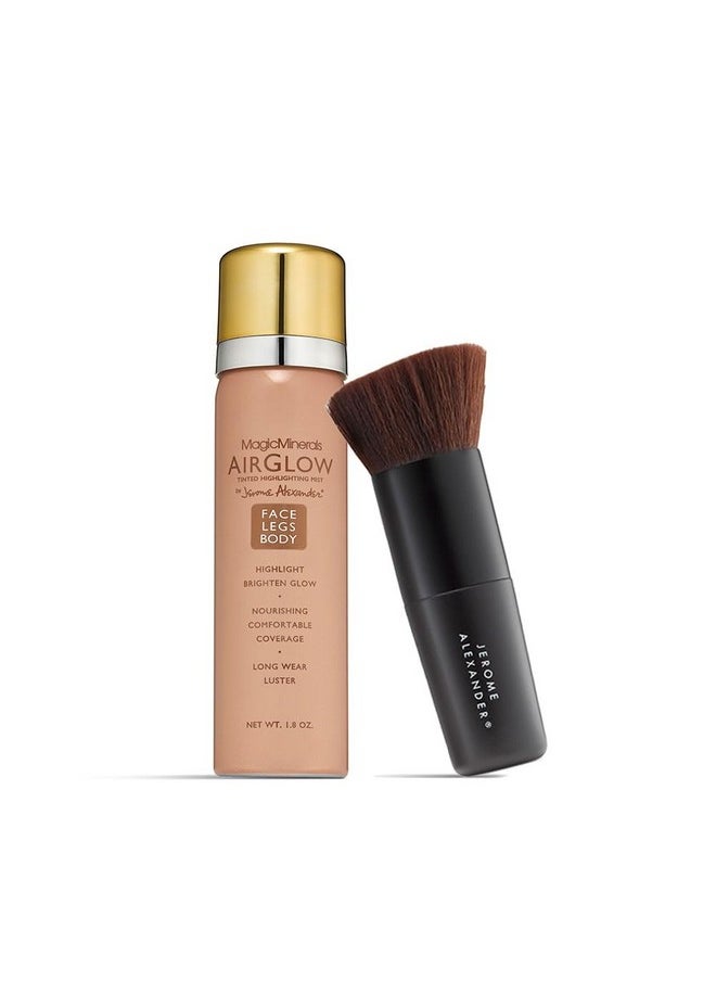 Jerome Alexander Airglow Hydrating Luminizer With Hyaluronic Acid 3In1 Spray Primer Highlighter And Complexion Booster For Face And Body 2 Piece Set With Kabuki Brush Champagne Glow  - Image 1