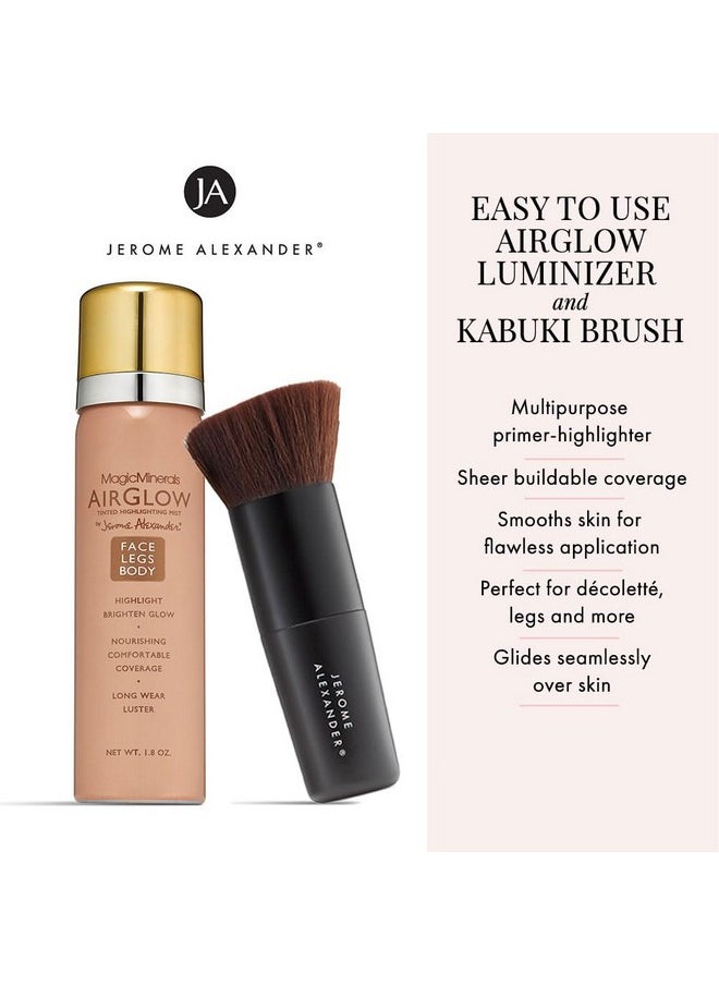 Jerome Alexander Airglow Hydrating Luminizer With Hyaluronic Acid 3In1 Spray Primer Highlighter And Complexion Booster For Face And Body 2 Piece Set With Kabuki Brush Champagne Glow  - Image 2