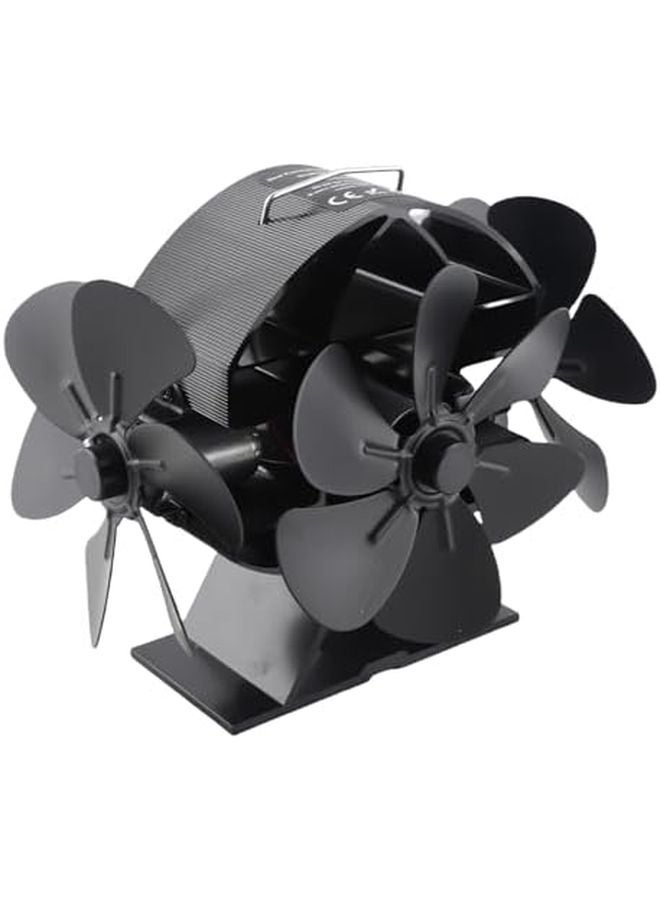 مروحة موقد تعمل بالحرارة 3 رؤوس، 18 شفرة من الألومنيوم، نفخ بزاوية 270 درجة، مروحة محمولة لموقد حرق الأخشاب - Image 3