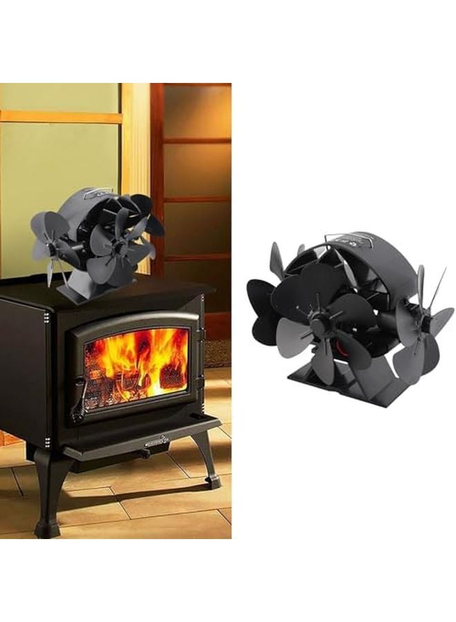 مروحة موقد تعمل بالحرارة 3 رؤوس، 18 شفرة من الألومنيوم، نفخ بزاوية 270 درجة، مروحة محمولة لموقد حرق الأخشاب - Image 5