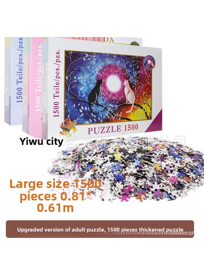 Adult 1500 Pieces Puzzle Thickened Paper Oil Painting Landscape Puzzle Super Hard To Burn Brain Game Educational Toys Living Room Hanging Picture-Color:8812 Ink Black And White Cat - Image 2