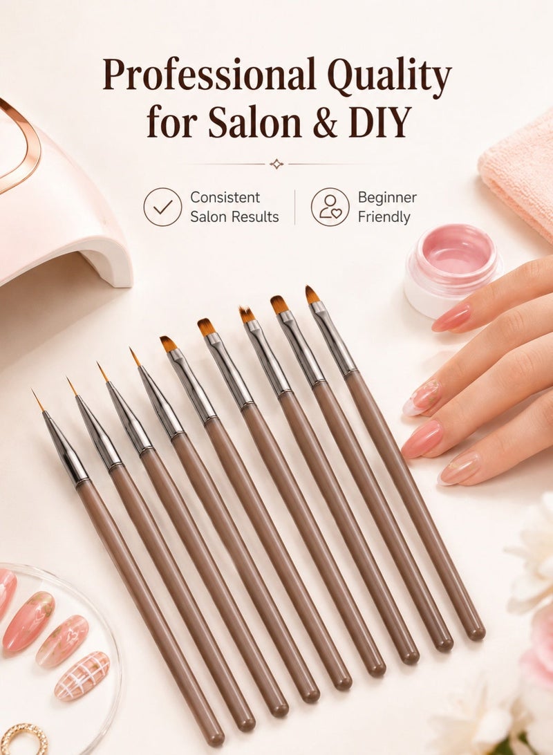 Al Kanzi 9Pcs Professional Nail Art Brush Set, Micro Fiber Liner Petal Ombre Flat Gel Brushes with Acrylic Handle, Double Head Builder Brush Kit for Nail Salon DIY Manicure Tools - Image 3