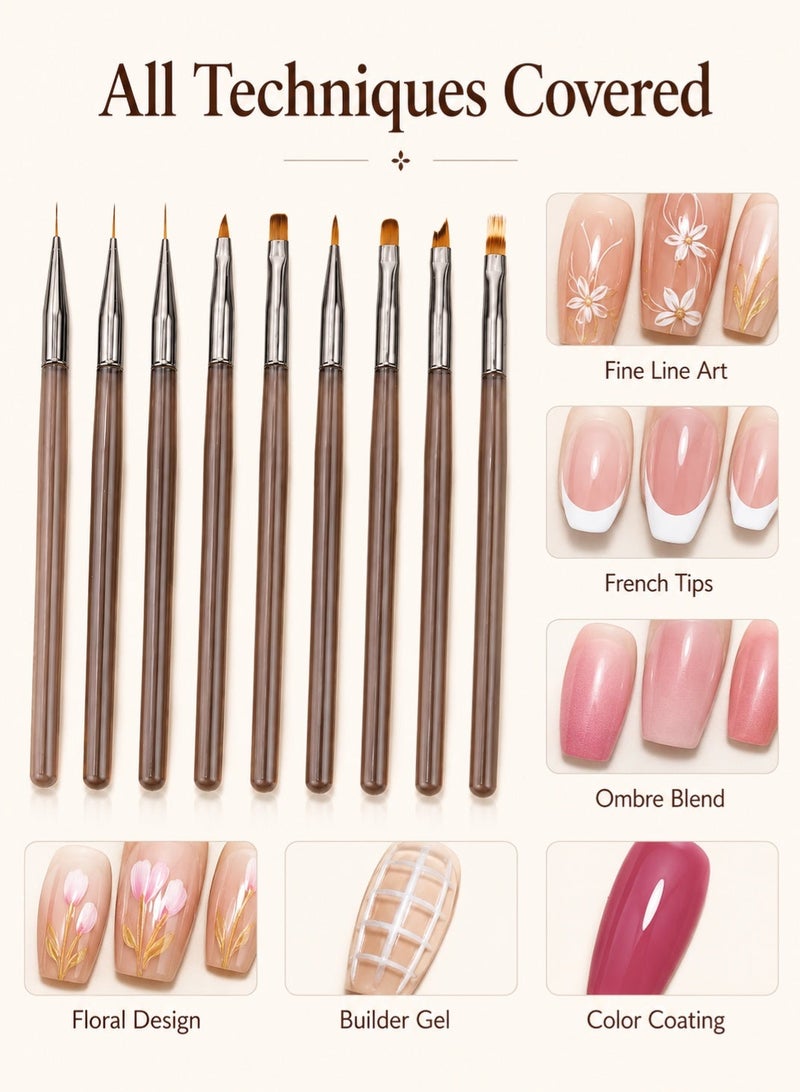 Al Kanzi 9Pcs Professional Nail Art Brush Set, Micro Fiber Liner Petal Ombre Flat Gel Brushes with Acrylic Handle, Double Head Builder Brush Kit for Nail Salon DIY Manicure Tools - Image 4