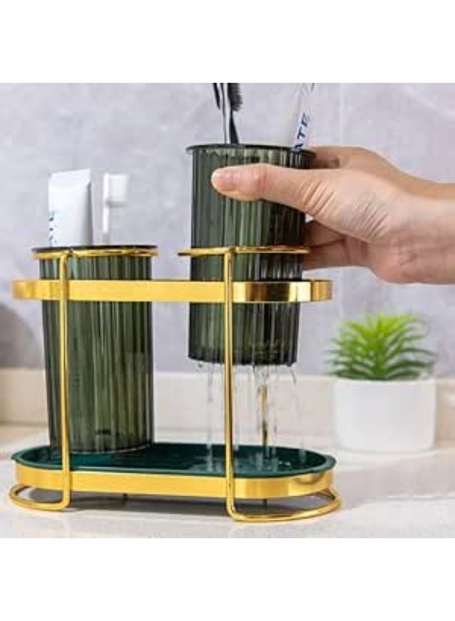 Gold Green Double Spoon Strainer - Multipurpose with Stylish Gold Metal Stand - Image 2