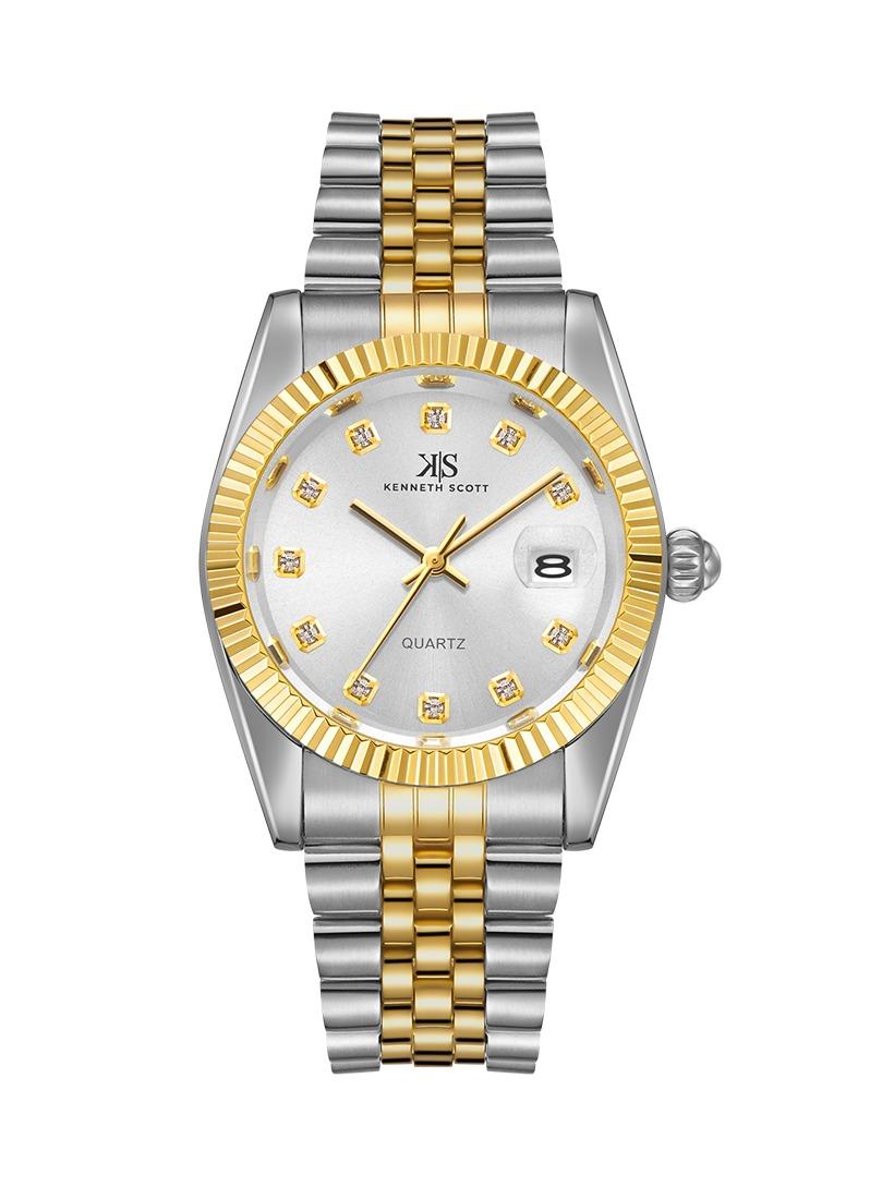 KENNETH SCOTT Kenneth Scott K22036-TBTW Men's Analog Display Watch & Stainless Steel Strap Two Tone Gold  - Image 1