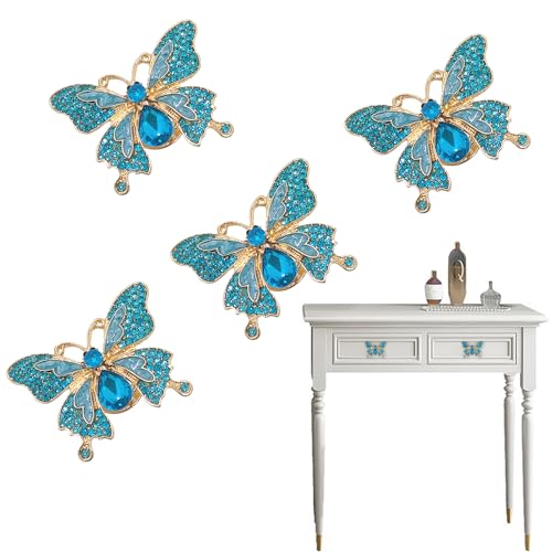 LLDYNW 4 pcs Butterfly Handle Creative Cabinet Drawer Wardrobe Dresser Zinc Alloy Knob Furniture Door Single Hole Handle Door Handle (Blue Rhinestones) - Image 1