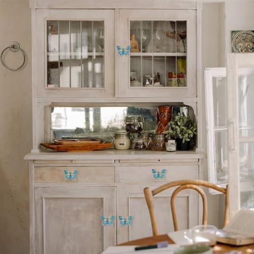 LLDYNW 4 pcs Butterfly Handle Creative Cabinet Drawer Wardrobe Dresser Zinc Alloy Knob Furniture Door Single Hole Handle Door Handle (Blue Rhinestones) - Image 4