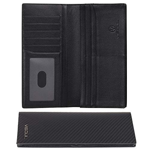 VISOUL Leather Checkbook Cover Wallet for Men with RFID Blocking, Mens Long Bifold Cash Tall Wallet with 11 Credit Card Slots 1 ID Window (Black+Black) - Image 1
