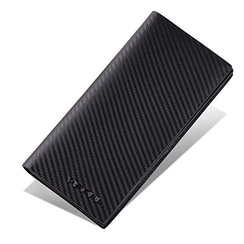 VISOUL Leather Checkbook Cover Wallet for Men with RFID Blocking, Mens Long Bifold Cash Tall Wallet with 11 Credit Card Slots 1 ID Window (Black+Black) - Image 2