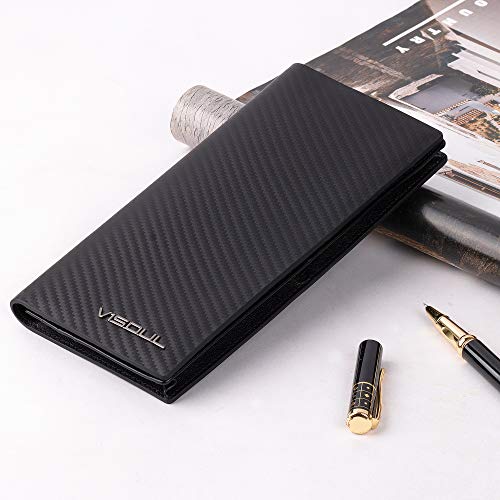 VISOUL Leather Checkbook Cover Wallet for Men with RFID Blocking, Mens Long Bifold Cash Tall Wallet with 11 Credit Card Slots 1 ID Window (Black+Black) - Image 5