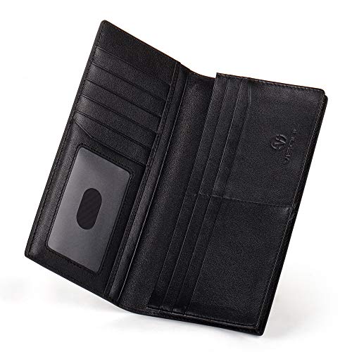VISOUL Leather Checkbook Cover Wallet for Men with RFID Blocking, Mens Long Bifold Cash Tall Wallet with 11 Credit Card Slots 1 ID Window (Black+Black) - Image 4