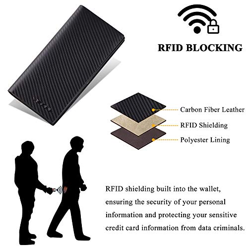 VISOUL Leather Checkbook Cover Wallet for Men with RFID Blocking, Mens Long Bifold Cash Tall Wallet with 11 Credit Card Slots 1 ID Window (Black+Black) - Image 3