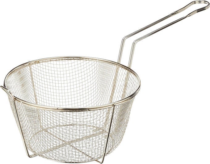 ROUND WIRE FRYING BASKET DEEP FRYER BASKET STAINLESS STEEL FRY BASKET WITH FOLDING HANDLE FOR FRENCH FRIES FRIED CHICKEN FISH BALLS FISH CHICKEN FRYING SERVING FOOD TABLEWARE 30X18X10 CM