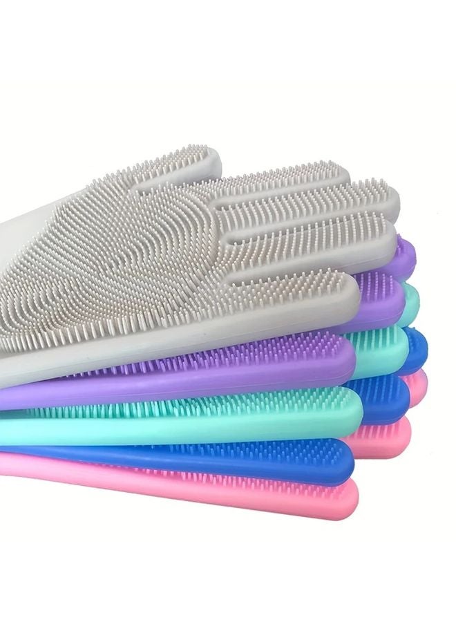 Blue Silicone Bristle Dishwashing Gloves For Housework Cleaning - Image 3