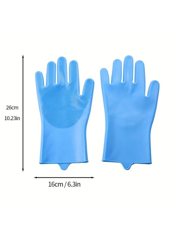 Blue Silicone Bristle Dishwashing Gloves For Housework Cleaning - Image 5