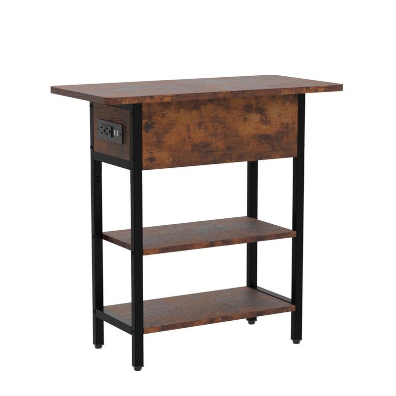 Yoobure End Table with Charging Station, Flip Top Side Table with USB Ports and Outlets, Sofa Couch Table Bedside Table for Living Room Bedroom, Narrow Nightstand with Storage Shelves for Small Space - Image 4
