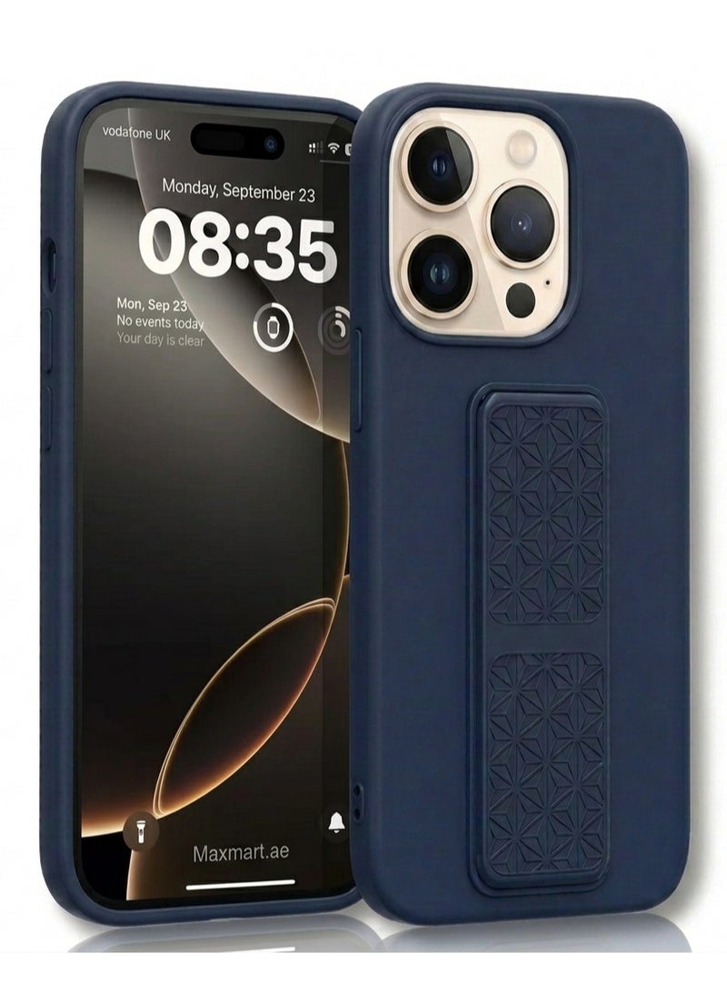 iPhone 16 Pro Silicone Case with Grip Strap & Kickstand Soft Design Cover For iPhone 16 Pro Vertical & Horizontal Stand Full Camera Protection Case For iPhone 16 Pro 6.3-inch - Image 1
