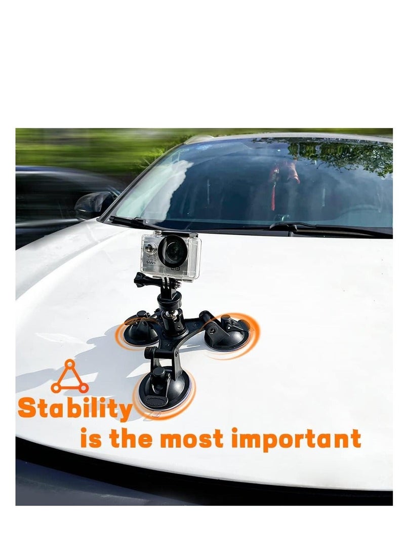 Triple Suction Cup Mount Holder, Action Camera Car Windshield Mount, with 1/4 Threaded Head 360 Degree Tripod Ball Head Mount and Screw, Compatible with Gopro, DJI OSMO Akaso - Image 3