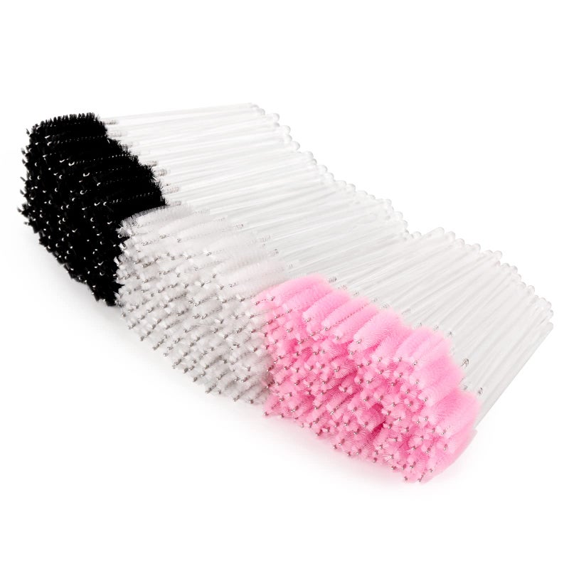Tbestmax 300 Pcs Disposable Black White Pink Spoolies Mascara Wand Eyelashes Brushes for Eyebrow Eye Lash Extension in Clear Stick - Image 1