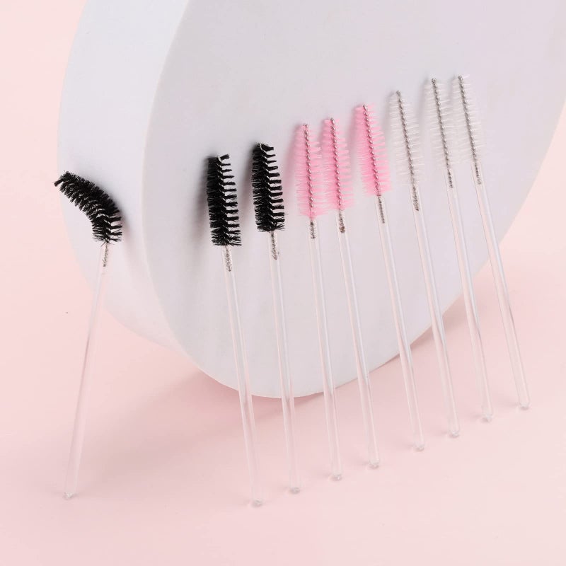 Tbestmax 300 Pcs Disposable Black White Pink Spoolies Mascara Wand Eyelashes Brushes for Eyebrow Eye Lash Extension in Clear Stick - Image 3