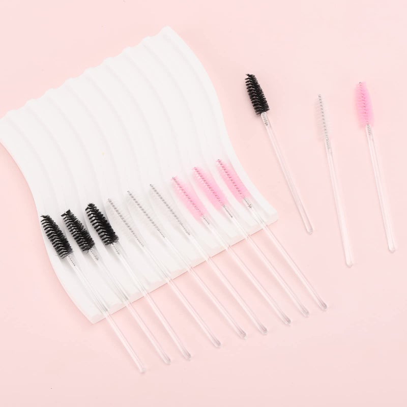 Tbestmax 300 Pcs Disposable Black White Pink Spoolies Mascara Wand Eyelashes Brushes for Eyebrow Eye Lash Extension in Clear Stick - Image 4