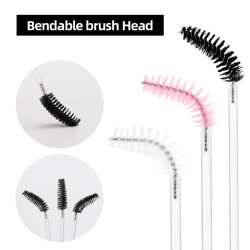Tbestmax 300 Pcs Disposable Black White Pink Spoolies Mascara Wand Eyelashes Brushes for Eyebrow Eye Lash Extension in Clear Stick - Image 2
