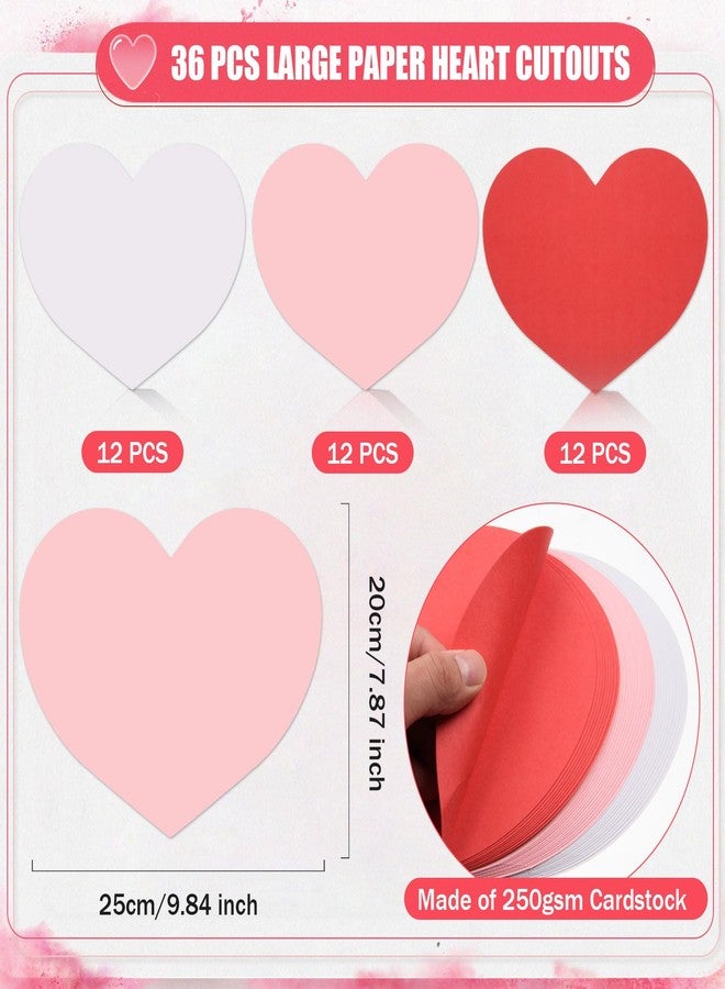 FOBSME 36 Pcs Large Valentine’s Day Heart Cutouts Paper Hearts Shape Cut-Outs Red Pink White Heart Cutouts Decorations for DIY Valentine’s Day Craft Kids’ Love and Peace School Craft Projects,9.84x7.87 Inch - Image 2