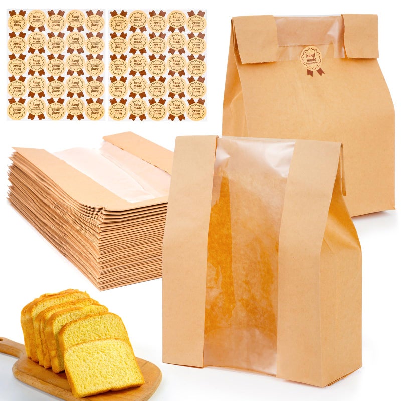 EWVVSS 30 Pcs Paper Bread Bags for Homemade, Sourdough Bread Bags and Paper Bakery Bag with Window for Baked Food Packaging Storage, Pack Breakfast and Lunch, Large Kraft 13.7x8.2x3.5inch Brown - Image 1