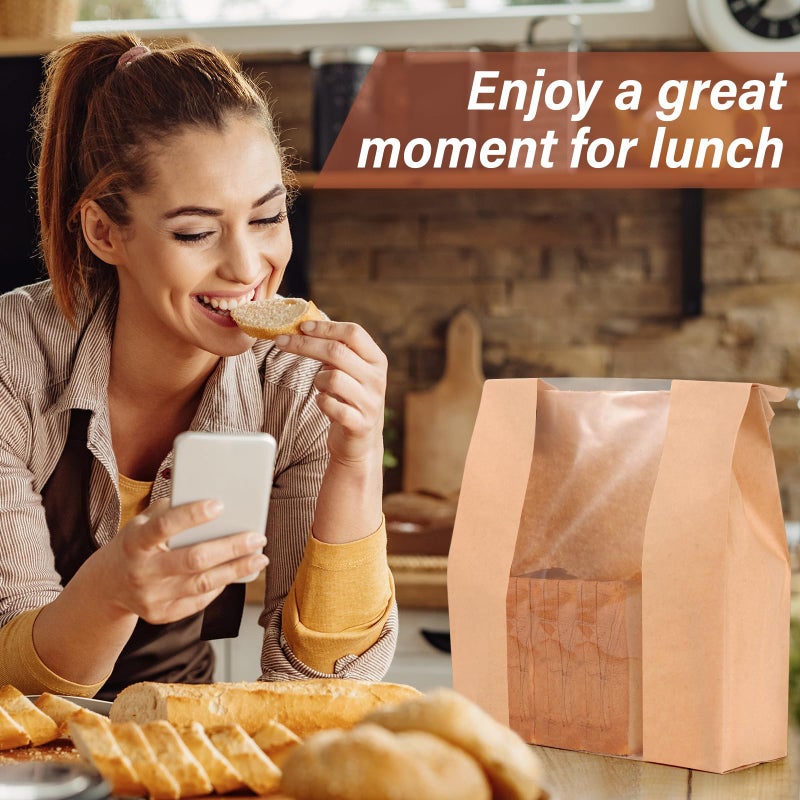 EWVVSS 30 Pcs Paper Bread Bags for Homemade, Sourdough Bread Bags and Paper Bakery Bag with Window for Baked Food Packaging Storage, Pack Breakfast and Lunch, Large Kraft 13.7x8.2x3.5inch Brown - Image 5