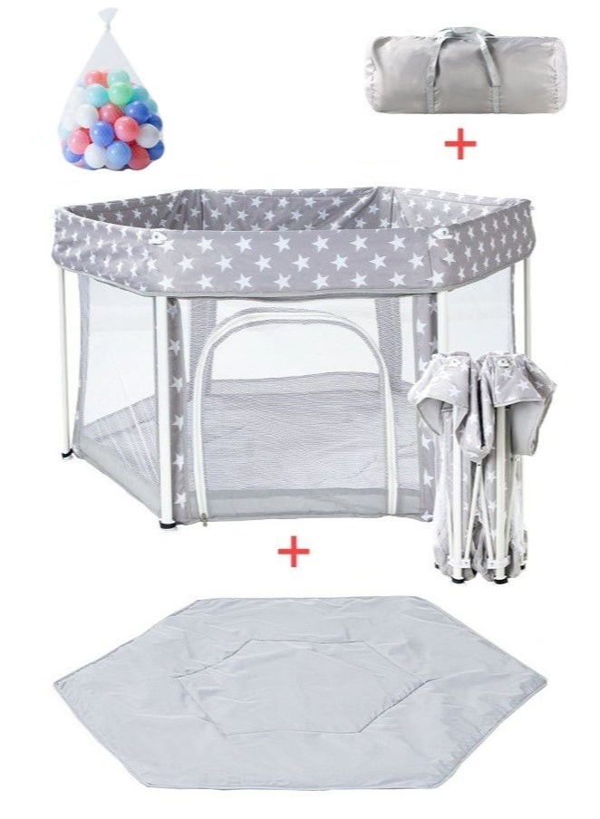 والالا حظيرة لعب للأطفال، آمنة ومضادة للسقوط، سياج أمان محمول، شبكة خفيفة الوزن، قابلة للتهوية، مناسبة للاستخدام الداخلي والخارجي، مركز أنشطة للأطفال الرضع والأطفال الصغار، لغرفة النوم، مع 20 كرة محيطية، رمادي 126*66 سم - Image 1