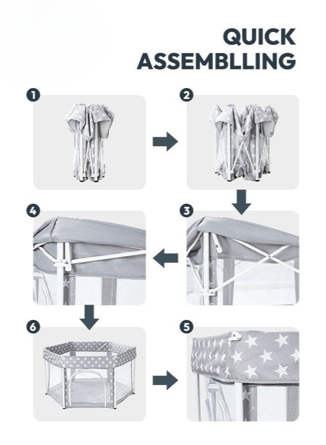 والالا حظيرة لعب للأطفال، آمنة ومضادة للسقوط، سياج أمان محمول، شبكة خفيفة الوزن، قابلة للتهوية، مناسبة للاستخدام الداخلي والخارجي، مركز أنشطة للأطفال الرضع والأطفال الصغار، لغرفة النوم، مع 20 كرة محيطية، رمادي 126*66 سم - Image 5