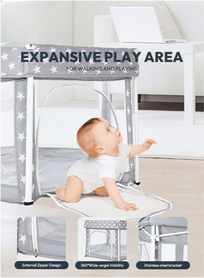 والالا حظيرة لعب للأطفال، آمنة ومضادة للسقوط، سياج أمان محمول، شبكة خفيفة الوزن، قابلة للتهوية، مناسبة للاستخدام الداخلي والخارجي، مركز أنشطة للأطفال الرضع والأطفال الصغار، لغرفة النوم، مع 20 كرة محيطية، رمادي 126*66 سم - Image 2