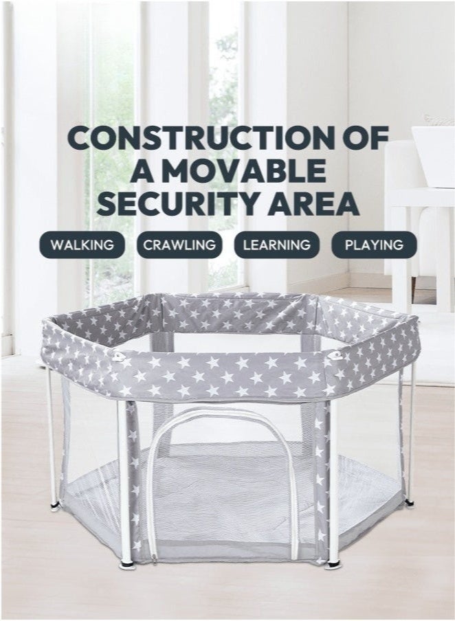 والالا حظيرة لعب للأطفال، آمنة ومضادة للسقوط، سياج أمان محمول، شبكة خفيفة الوزن، قابلة للتهوية، مناسبة للاستخدام الداخلي والخارجي، مركز أنشطة للأطفال الرضع والأطفال الصغار، لغرفة النوم، مع 20 كرة محيطية، رمادي 126*66 سم - Image 4