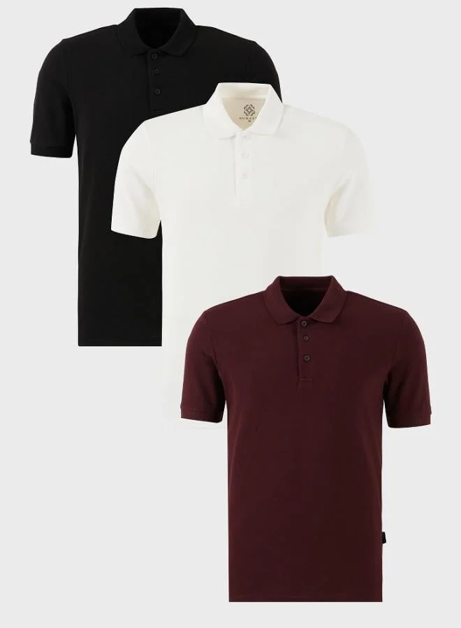 Buratti  Buratti Cotton Regular Fit Button-Down Polo Collar 3-Pack T-Shirt Men's T-SHIRT 5902127S3 for Men | Best Price UAE
