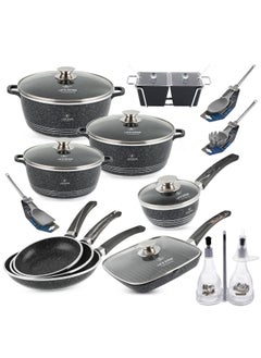 Life Smile LIFE SMILE Cookware Set 20 pieces - Pots and Pans set Granite Non Stick Coating 100% PFOA FREE, Die Cast Cooking Set include Casseroles & Frying Pans & Milk Pan & Grill Pan & Kitchen Utensils  - Image 1