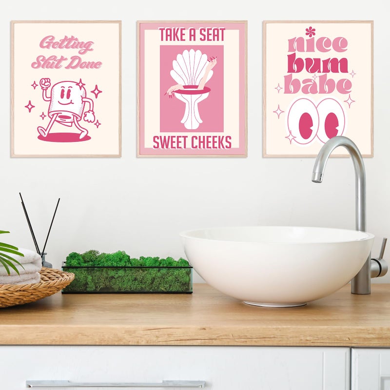 Whaline 6Pcs Funny Bathroom Wall Art 8x10 Inch Pink Bathroom Art Poster Decor Wash Your Hands Tissue Vintage Art Prints for Bathroom Washroom Restroom Nursery Wall Decoration Supplies (UNFRAMED) - Image 3