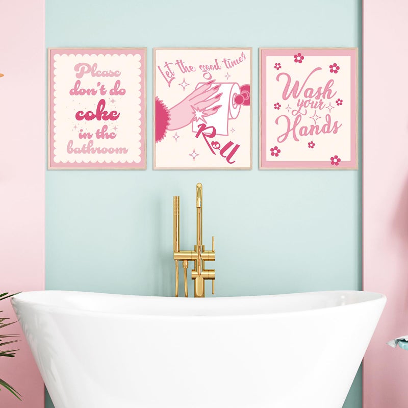 Whaline 6Pcs Funny Bathroom Wall Art 8x10 Inch Pink Bathroom Art Poster Decor Wash Your Hands Tissue Vintage Art Prints for Bathroom Washroom Restroom Nursery Wall Decoration Supplies (UNFRAMED) - Image 4