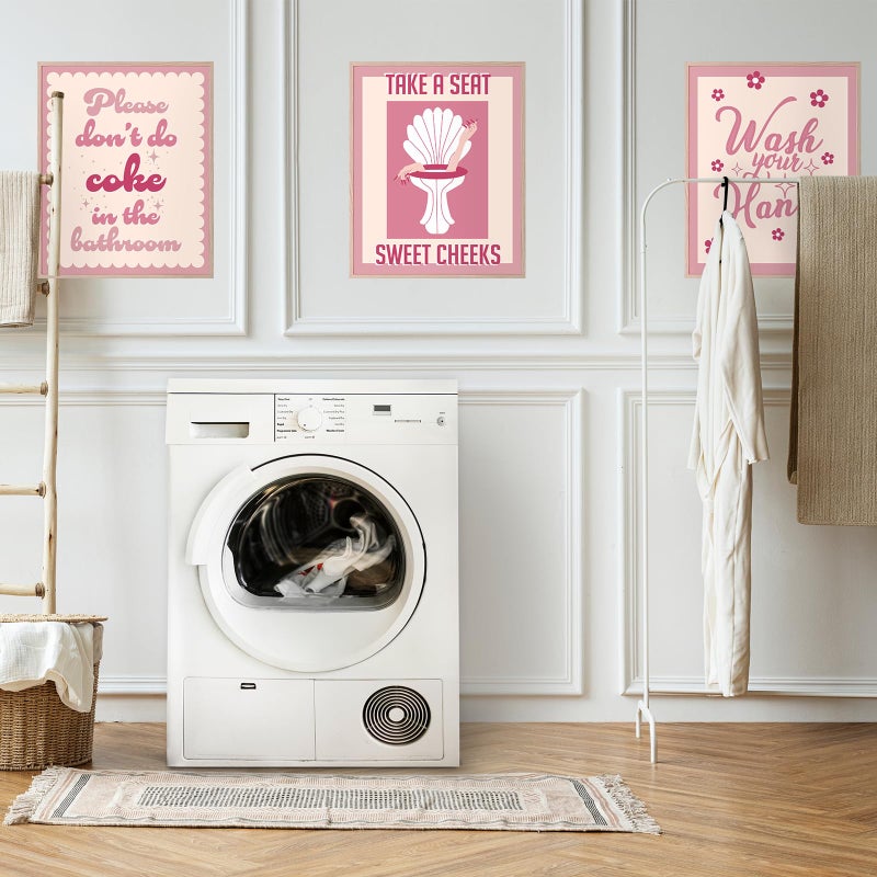 Whaline 6Pcs Funny Bathroom Wall Art 8x10 Inch Pink Bathroom Art Poster Decor Wash Your Hands Tissue Vintage Art Prints for Bathroom Washroom Restroom Nursery Wall Decoration Supplies (UNFRAMED) - Image 5