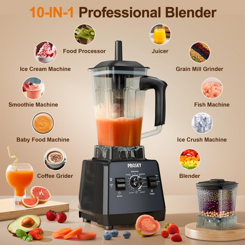 Prasky Professional Blender,Smoothies Blenders, PRASKY Max.2400Watts/1000Watts Blender and Grinder Combo 25000RPM Powerful Kitchen 68oz BPA Free 2 Containers Countertop Blenders Ice Crushing, Juice - Image 5
