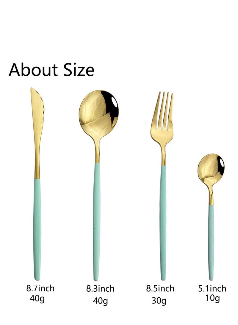MahMir® Flatware Serving Set 24 Piece, Stainless Steel Silverware Set, Green Gold Cutlery Set, Modern Elegant Tableware Set for Party, Christmas, Dinner (Mint Green Gold) - Image 4