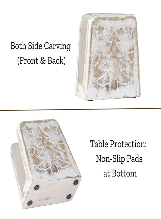 Mie Creations Christmas Napkin Holder for Table, Farmhouse Wooden Napkin Dispenser, Decorative Christmas Tree Handcarved Cocktail Napkin Holder, Holidays Kitchen Decorations, Dining Table decor-White - Image 3