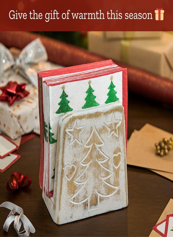 Mie Creations Christmas Napkin Holder for Table, Farmhouse Wooden Napkin Dispenser, Decorative Christmas Tree Handcarved Cocktail Napkin Holder, Holidays Kitchen Decorations, Dining Table decor-White - Image 5