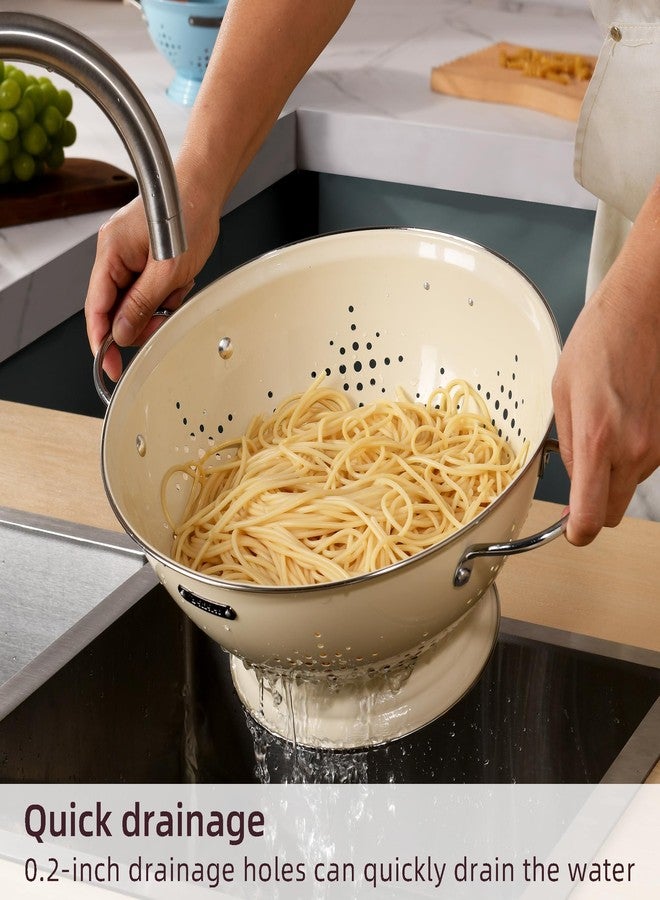 BeFare Metal Colander 2 Pack, Strainer Bowel with Handles 2Qt & 6Qt Powder Coated Solid Ring Base Heavey Duty Kitchen Drainer Basket for Pasta Veggies and Fruits,New Home Apartment Essentials (Almond Cream) - Image 3