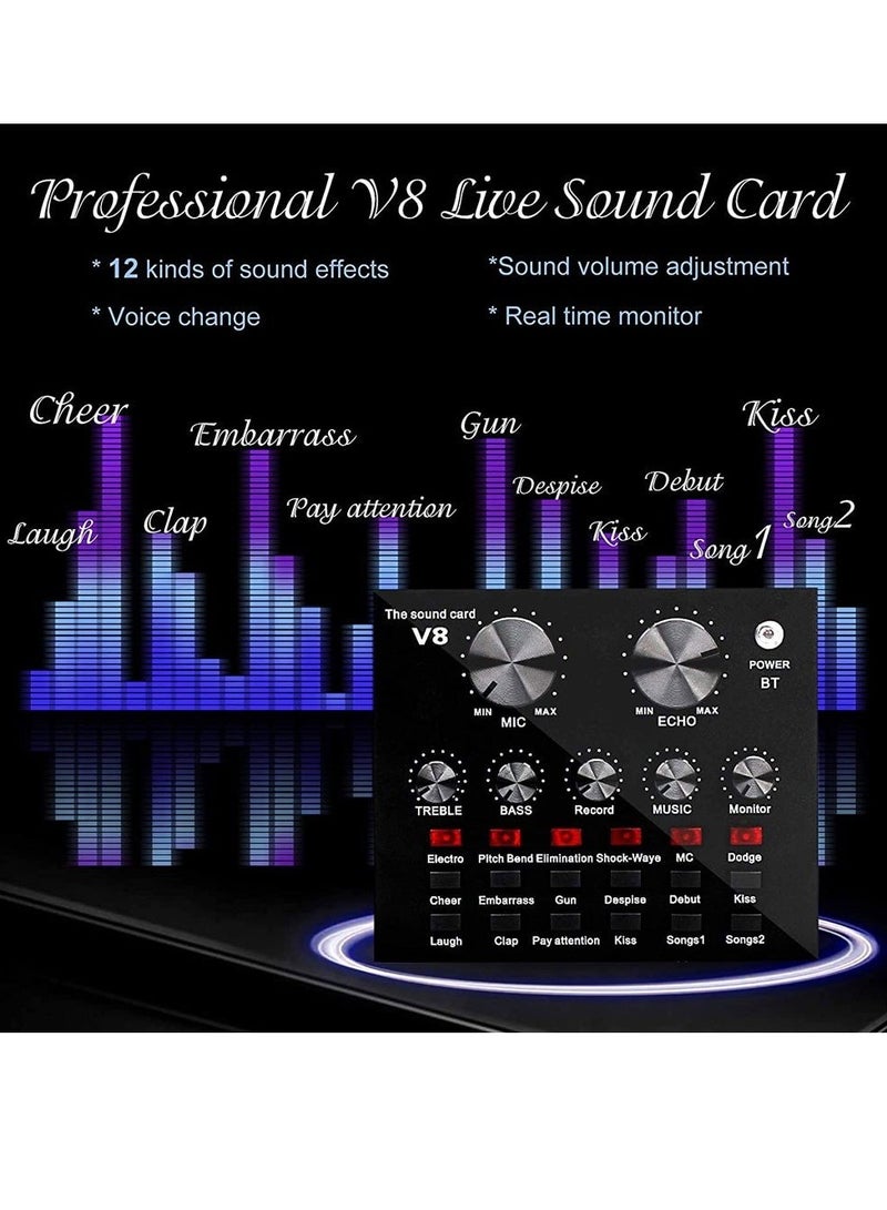 Microphone,Live Sound Card & BM800 Suspension Microphone Kit Broadcasting Recording Condenser Microphone Set Intelligent Volume Audio Mixer Sound Card for Computer PC Live Sound - Image 5