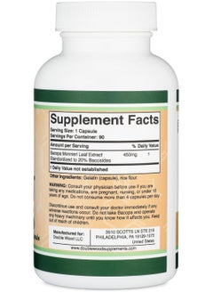 Double Wood Supplements Bacopa Extract 450mg - 90 Capsules  - Image 2