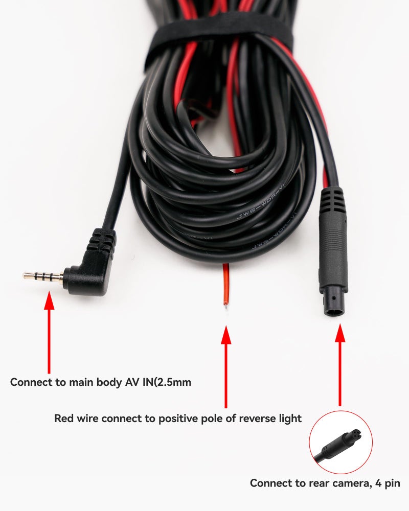 WOLFBOX 50 Feet Rear Camera Longer Replacement Cable for i17 / i07 / G840S / G840H / G900 / G930 / G850 / G850PRO / G900PRO Version with 2.5mm Jack (4-Pin) Mirror Dash Cam - Image 4