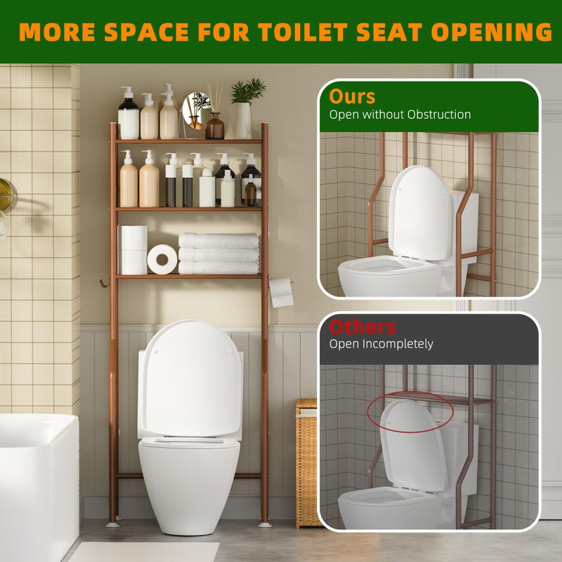 GloTika 3-Tier Over Toilet Storage with Anti-Tilt Safety System - 150lb Total Capacity Metal Bathroom Shelves Including Paper Holder & 4 Hooks, Space Saving Above Commode Organizer (64" H, Bronze) - Image 5